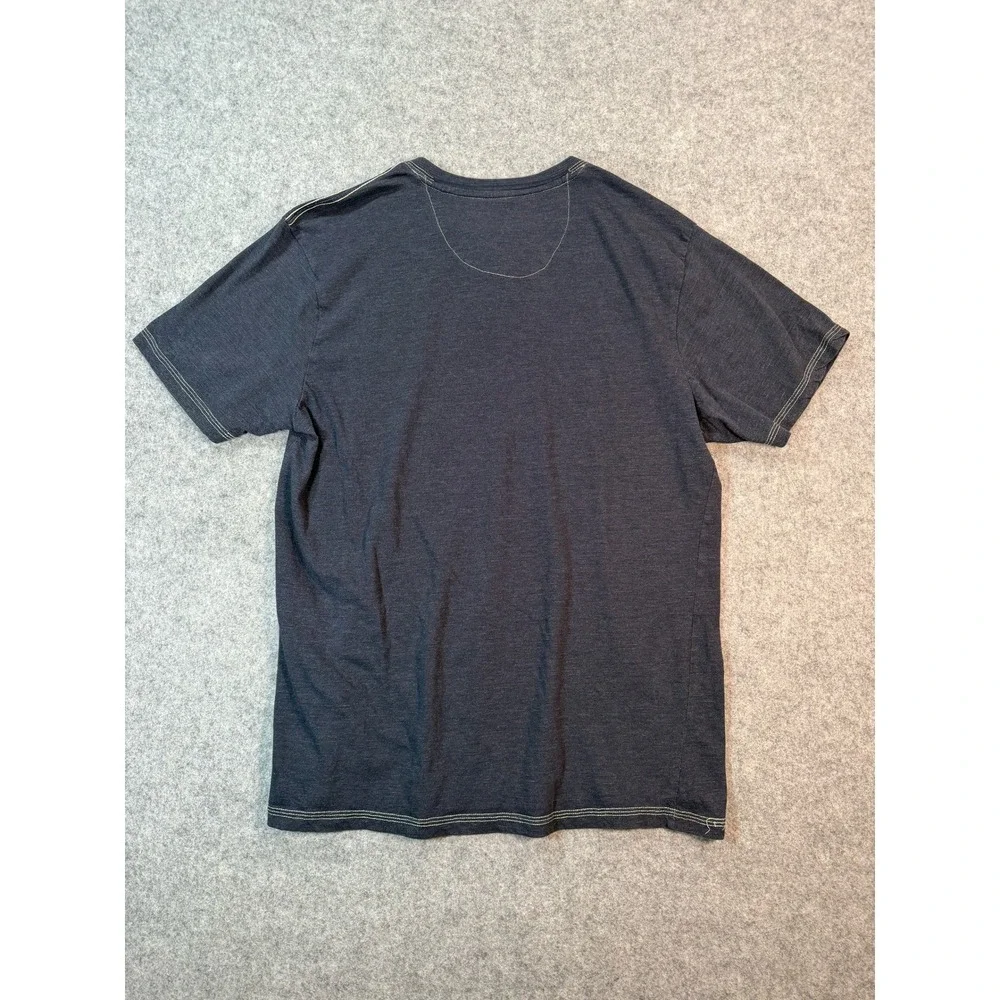 Six Lincoln New York Mens Large Henley Shirt Navy Blue Striped Short Sleeve L